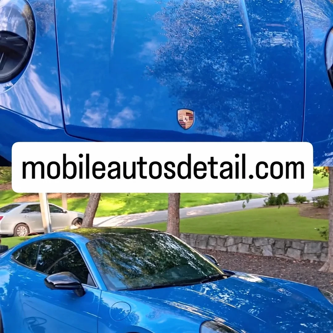Blue sports car receiving a full exterior detail and paint correction