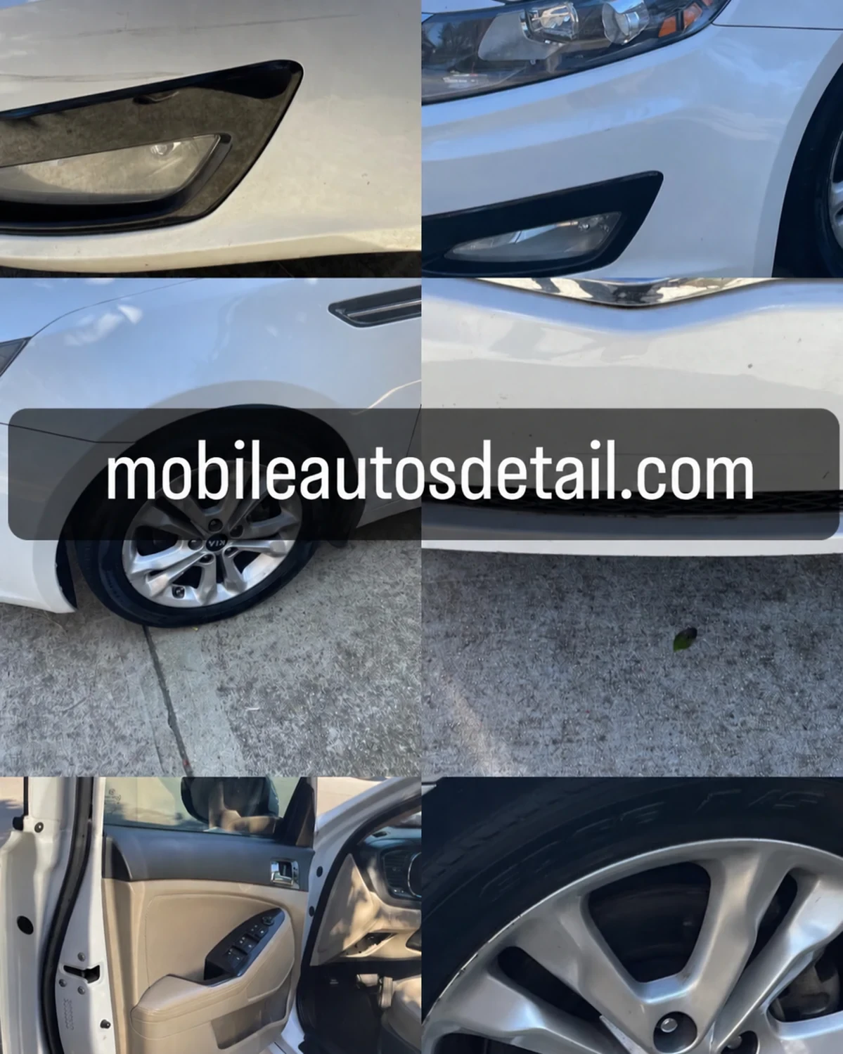 Close-up of bumper, wheel and interior detailing results side by side