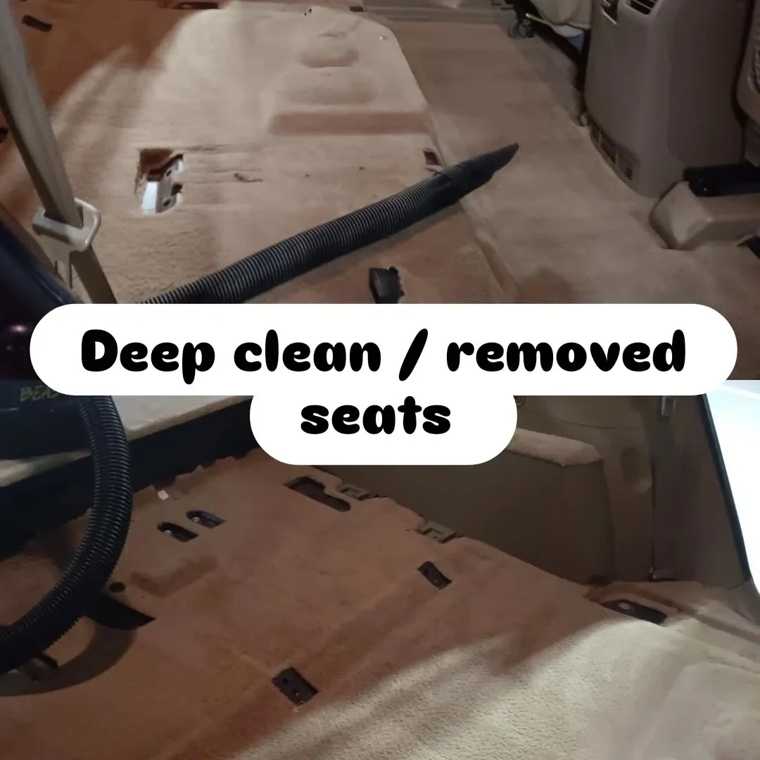 Car interior deep clean with seats removed for thorough floor and carpet cleaning