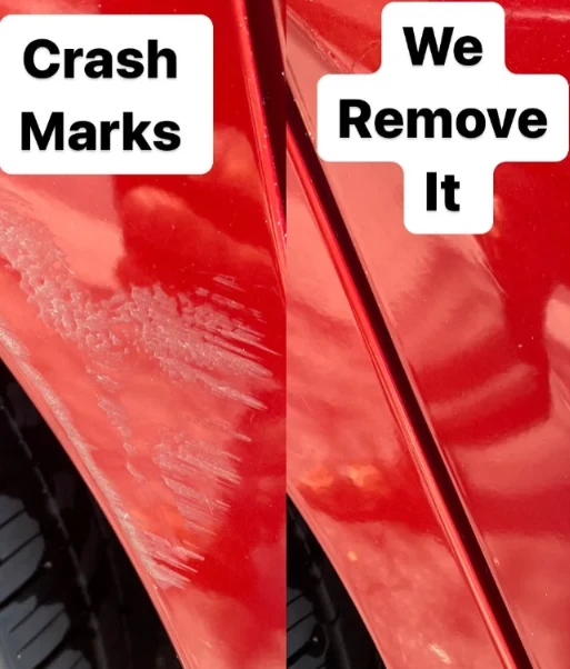 Car paint scratch removal before and after showing clear coat restoration