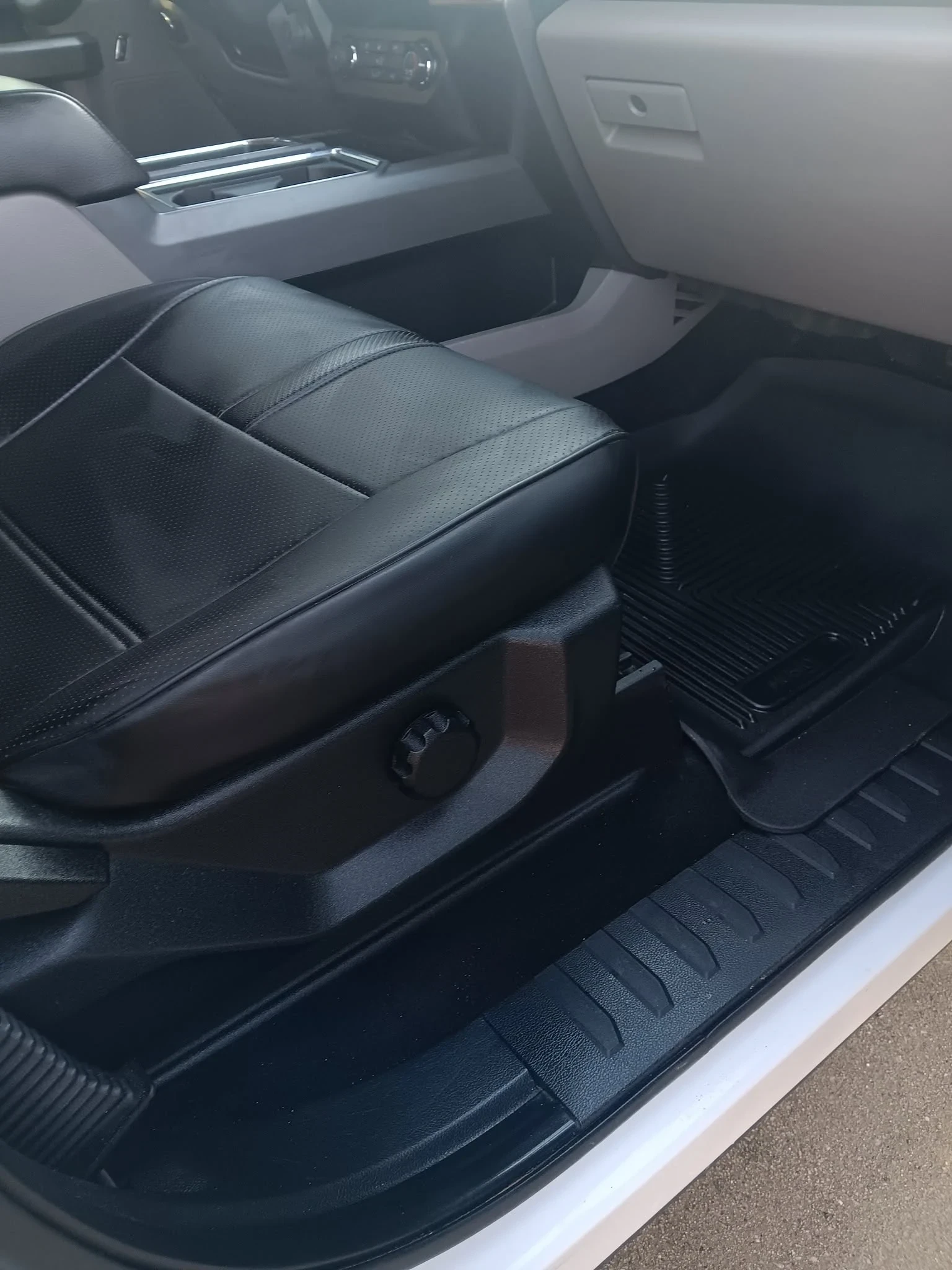 Truck front seat cleaned and conditioned during a professional interior detail