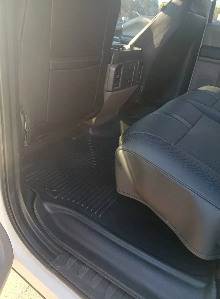 Truck rear seat area deep cleaned and restored during an interior detailing service